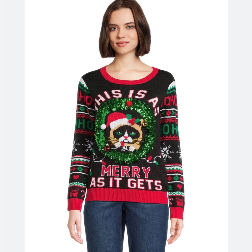 No Boundaries Juniors Christmas Sweater,Mid-weight,Size XXL,Red/Black/Green.
